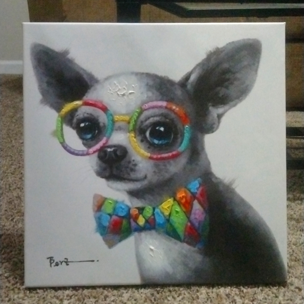 Ambarart Artist Edition Hand Embellished Oil Paint Chihuahua Dog 16"  Canvas Art